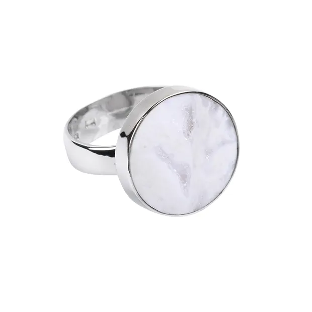 Ring Achat Druzy (weiß) rund, Größe 60, platiniert | Marco Schreier