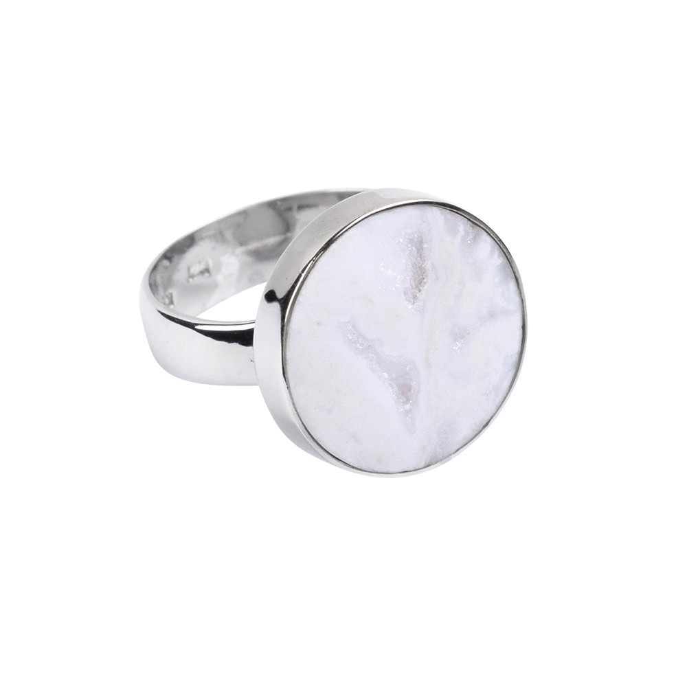 Agate (white) ring, round, size 63, platinum plated | Marco Schreier