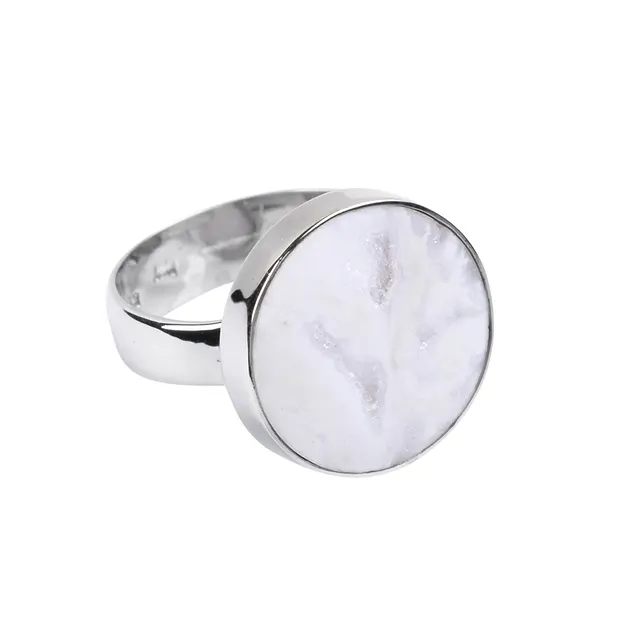 Ring Achat Druzy (weiß) rund, Größe 63, platiniert | Marco Schreier