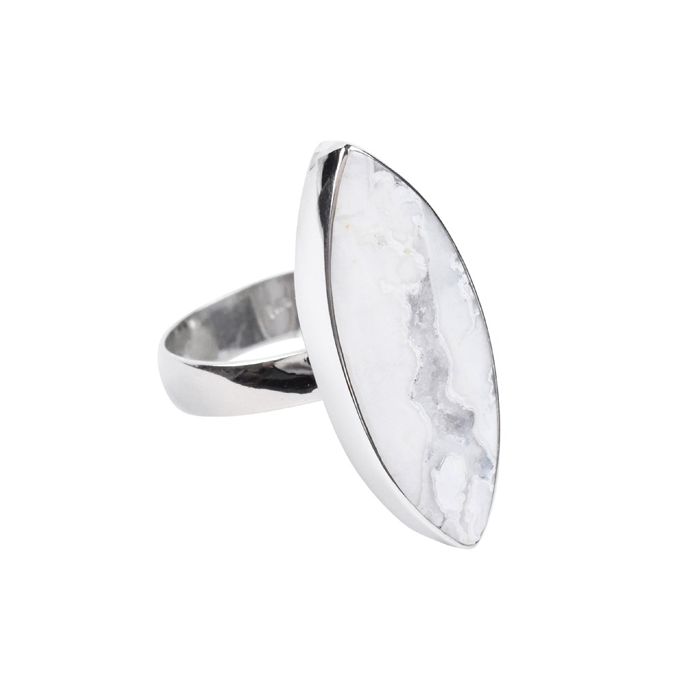 Ring Druzy-Achat (weiß) Marquise, Größe 60, platiniert | Marco Schreier