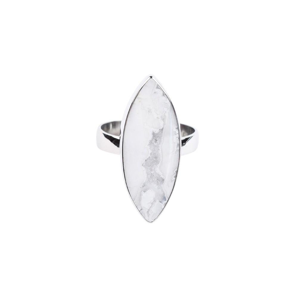Bague Agate (blanche) Druzy Marquise, taille 63, platinée | Marco Schreier