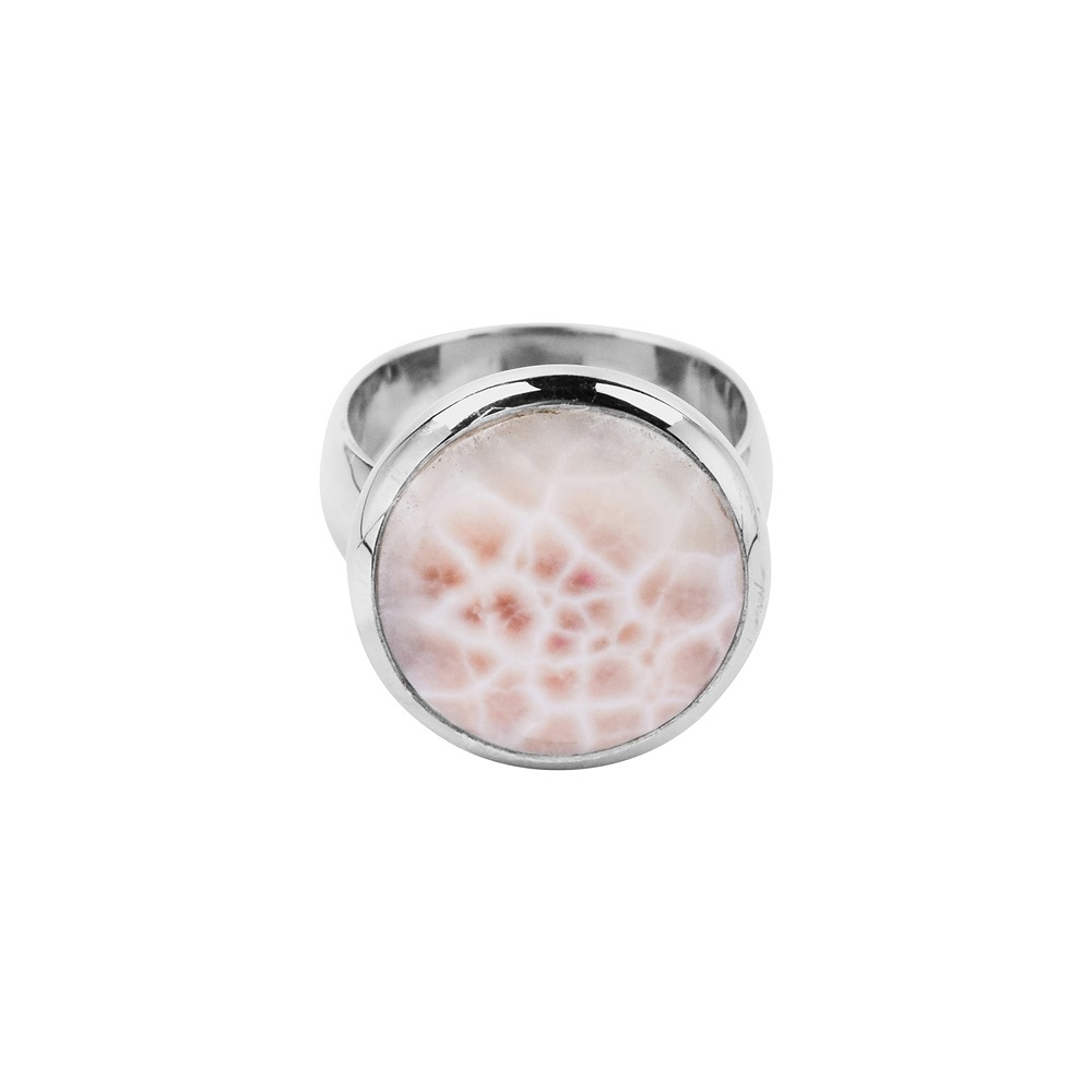 Bague Natrolite, ronde (15mm), taille 60, platinée | Marco Schreier