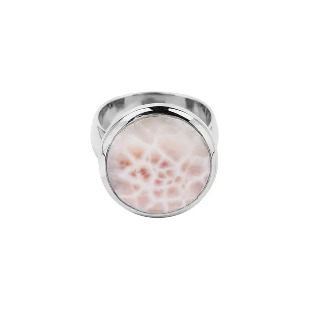 Bague Natrolite, ronde (15mm), taille 60, platinée | Marco Schreier