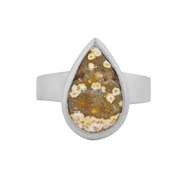 Anello diaspro oceanico, goccia (18 x 12 mm), misura 60 (19), placcato in platino | Marco Schreier