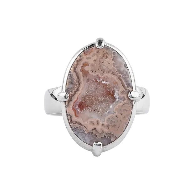 Ring Lace-Achat, Oval (20 x 12mm), Größe 57, platiniert | Marco Schreier