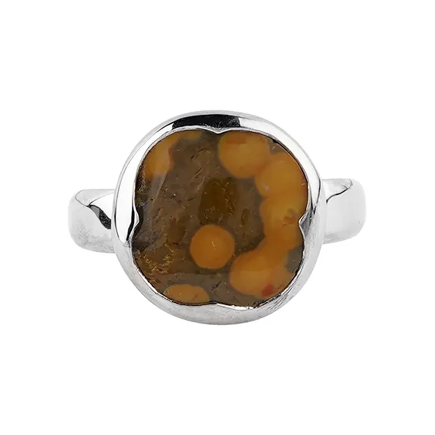 Anello in diaspro oceanico, rotondo (15 mm), misura 57 (18), placcato in platino | Marco Schreier