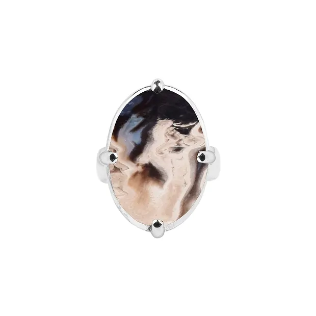 Ring versteinertes Palmholz Oval, Größe 54, platiniert  | Marco Schreier