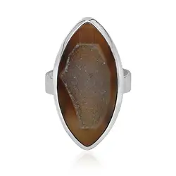 243023220383 Ring Druzy-Achat (braun/schwarz) Marquise, Größe 57, platiniert | Marco Schreier