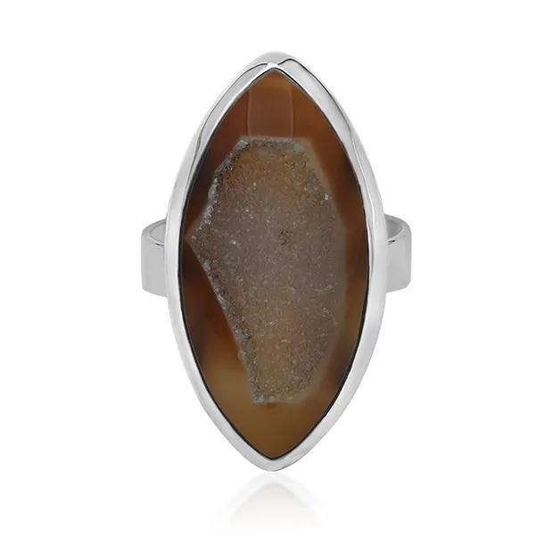 Anello marquise in agata (marrone/nero), misura 57, placcato in platino | Marco Schreier