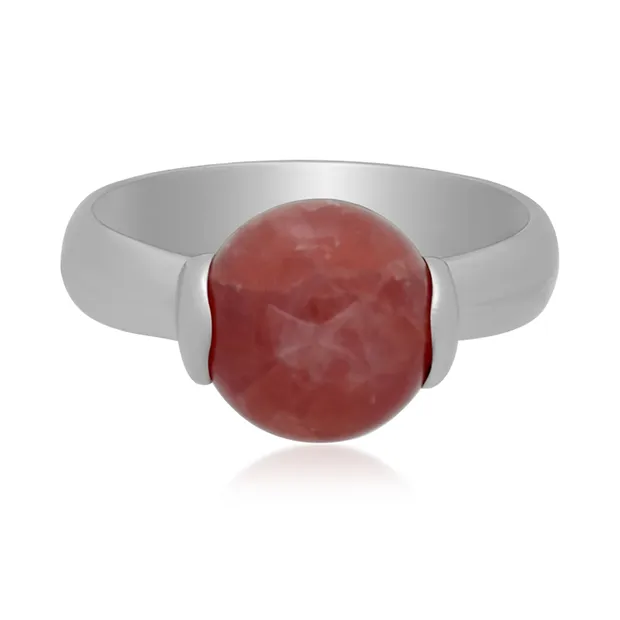 Bague rhodochrosite ronde (10mm), taille 51 (16), platinée | Marco Schreier