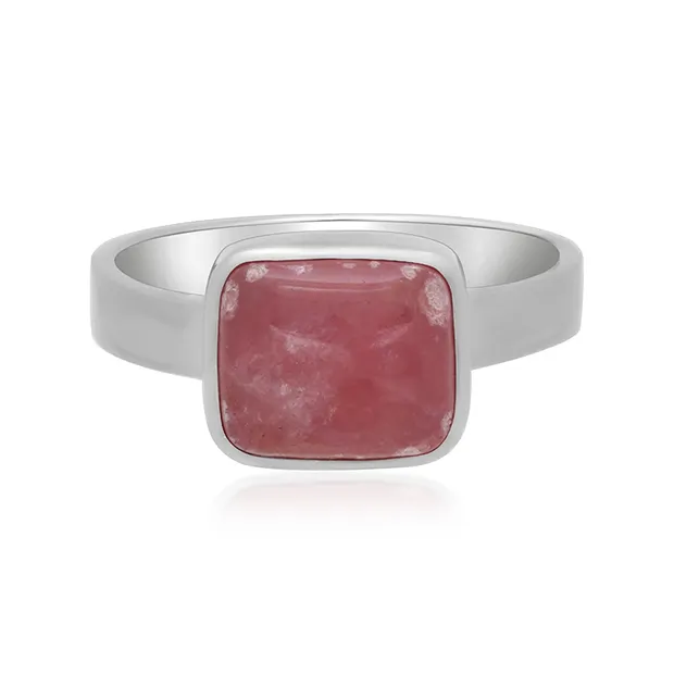 Anillo rectangular de Rodocrosita (11 x 9 mm), talla 60 (19), platinado | Marco Schreier