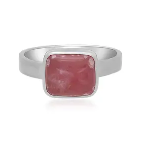 Rhodochrosite rectangle ring (11 x 9mm), size 63 (20), platinum plated | Marco Schreier