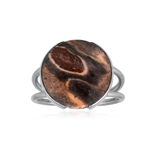Bague en jaspe batik, ronde (16mm), taille 60 (19), platinée | Marco Schreier