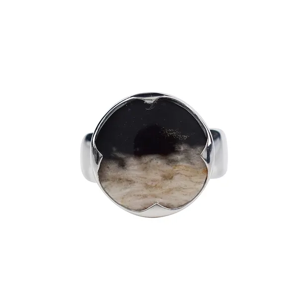 Anello in legno di palma pietrificato, quattro punte, misura 51, rodiato | Marco Schreier