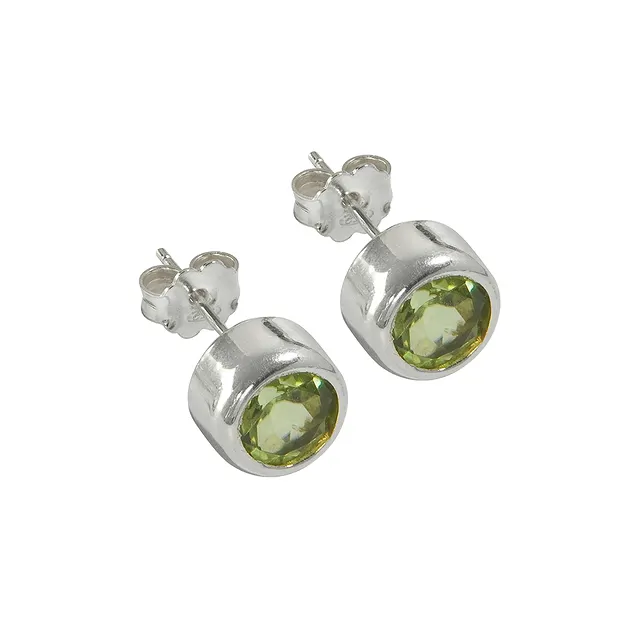 Earstuds Peridote round (4mm), faceted, 0.5cm | wholesaler gems & healing stones