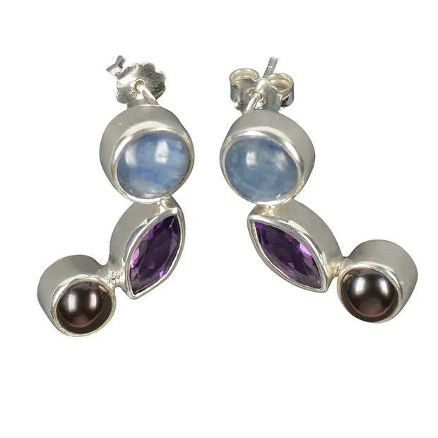 Ohrstecker Disthen, Amethyst facettiert, Perle | Marco Schreier