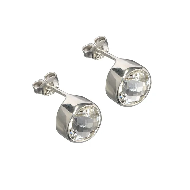 Topaz (white) (8mm) round, faceted earstuds | wholesaler gems & healing stones