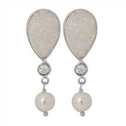 244005150008 Agate (druzy), Topaz (white) faceted, pearl Earstuds | Marco Schreier