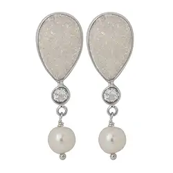 244005150008 Agate (druzy), Topaz (white) faceted, pearl Earstuds | Marco Schreier