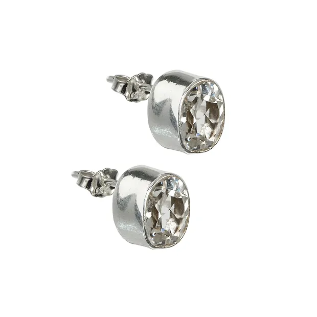 Topaz (white) oval earstuds (9 x 7mm), faceted | gems, healing stones & jewelry