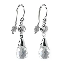244005150031 Boucles d'oreilles avec crochets Topaze (blanc) goutte et cabochon rond, facetté | Marco Schreier