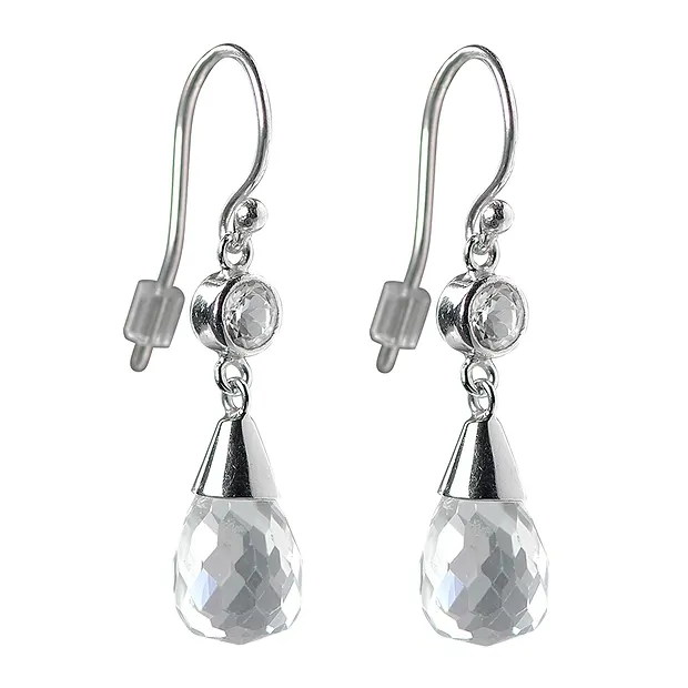 Boucles d'oreilles avec crochets Topaze (blanc) goutte et cabochon rond, facetté | Marco Schreier