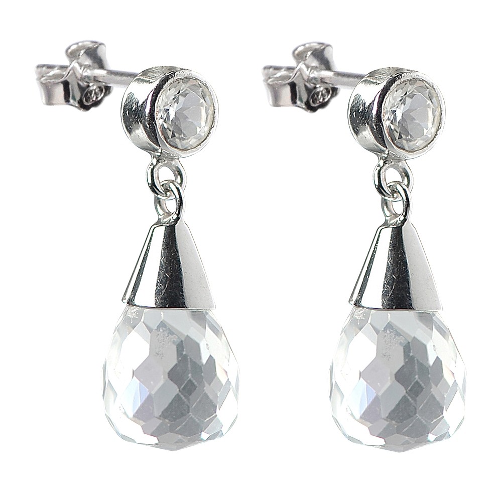 Ohrstecker Tropfen und Cabochon rund, Topas weiß, facettiert | Marco Schreier