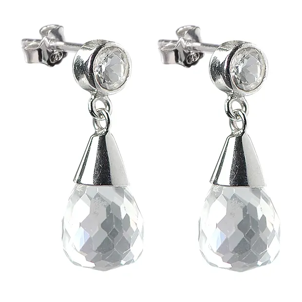 Ohrstecker Tropfen und Cabochon rund, Topas weiß, facettiert | Marco Schreier