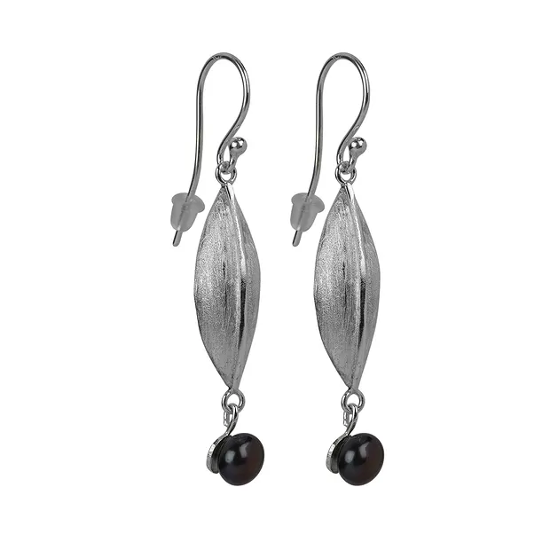 Boucles d'oreilles "Navette" avec perle foncée, 5,2cm | Marco Schreier