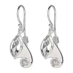 244005150046 Boucles d'oreilles avec crochets, décor spirale, Navette Topaze blanche, facettée | Marco Schreier