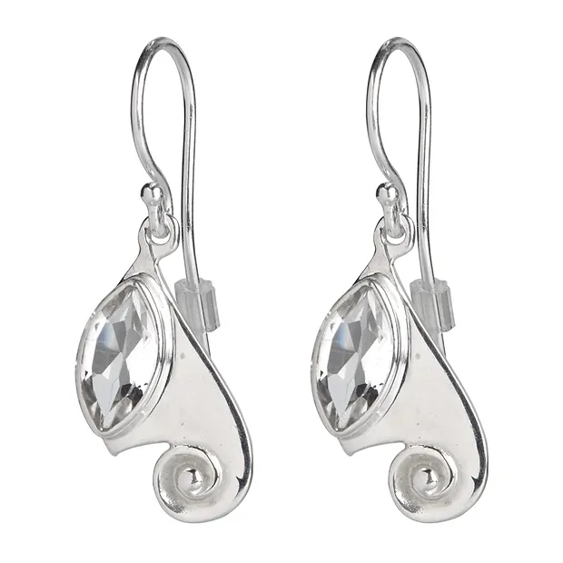 Boucles d'oreilles avec crochets, décor spirale, Navette Topaze blanche, facettée | Marco Schreier