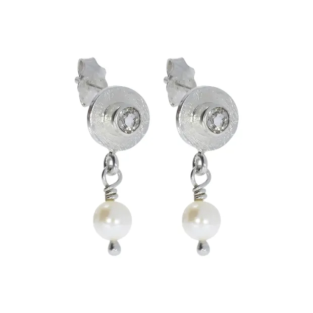 Clous d'oreilles perle, Topaze (blanche), 1,9cm | Marco Schreier