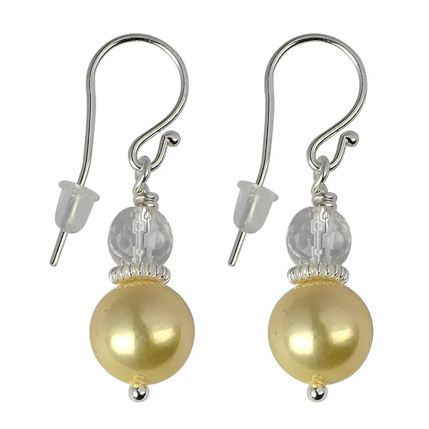 Ohrhänger Muschelkern-Perle (10mm) gold, Bergkristall | Marco Schreier