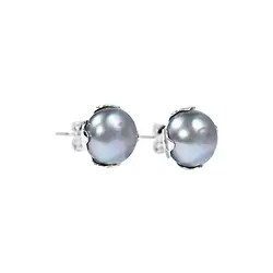 244005190030 Ohrstecker Perle grau rund (10mm), gezackte Fassung | Marco Schreier