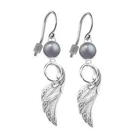 Ohrhänger Perle grau, Flügel, 3,8cm | Schreier Edelsteine, Heilsteine & Schmuck