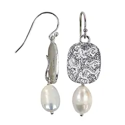 244005200070 Earring tendril pearl white, 5.6 cm | wholesaler gems, healing stones & jewelry