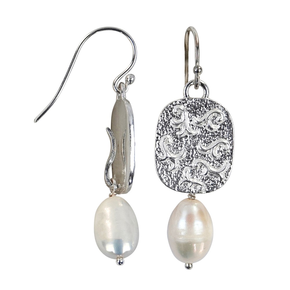 Earring tendril pearl white, 5.6 cm | wholesaler gems, healing stones & jewelry