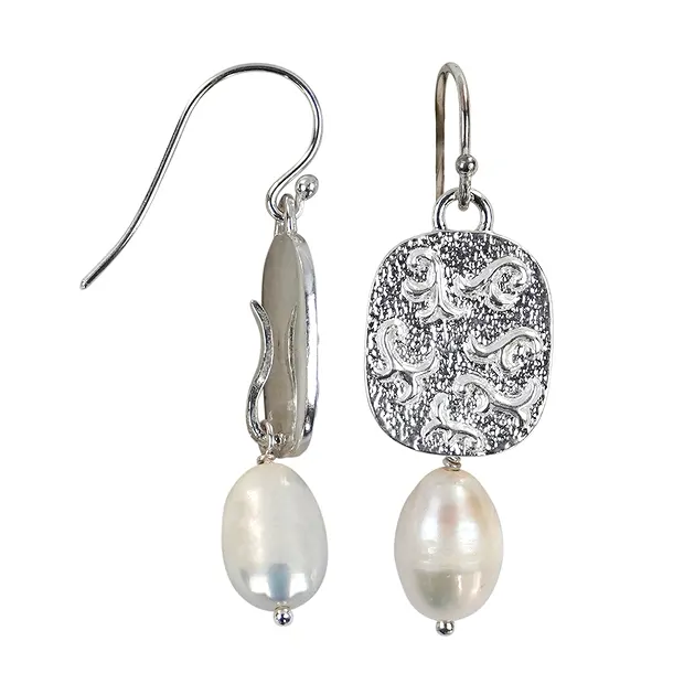 Earring tendril pearl white, 5.6 cm | wholesaler gems, healing stones & jewelry