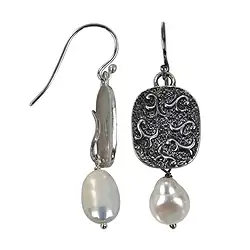 244005200071 Earrings with white pearl tendrils, 5.6 cm, partially blackened | Marco Schreier