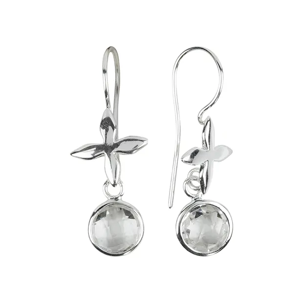 Rock Crystal (8mm) earrings with cross, | wholesaler gems & healing stones