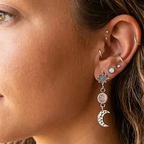 Clous d'oreilles en quartz rose, lune, étoile, 3,2 cm | Marco Schreier