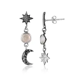 244005250001 Clous d'oreilles en quartz rose, lune, étoile, 3,2 cm | Marco Schreier