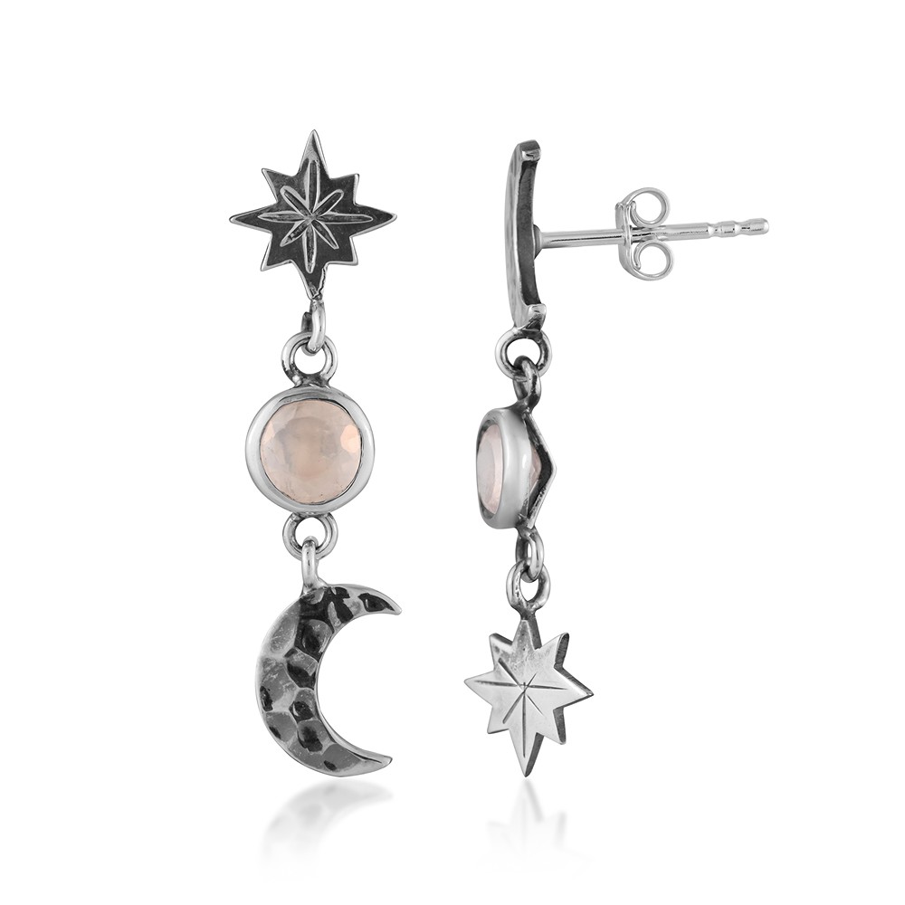 Ohrstecker Rosenquarz, Mond, Stern, 3,2cm | GH Edelsteine, Heilsteine & Schmuck