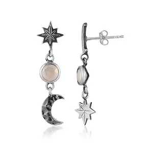 Clous d'oreilles en quartz rose, lune, étoile, 3,2 cm | Marco Schreier