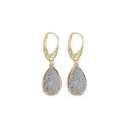 244009210318 Pendientes de gota, Coral petrificado (gris) (18 x 12 mm), 4,0 cm, chapados en oro | Marco Schreier
