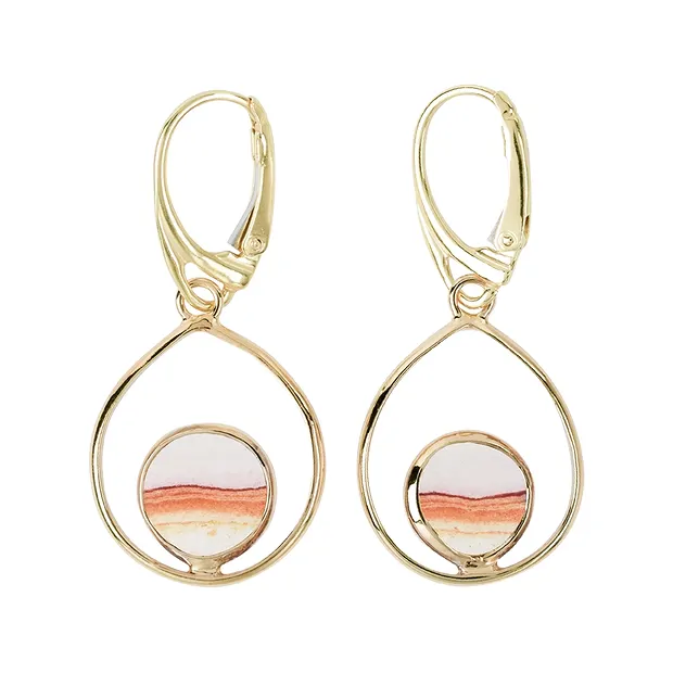 Boucles d'oreilles avec crochets Java Sunset Goutte de jaspe, 3,8cm, plaqué or | Marco Schreier