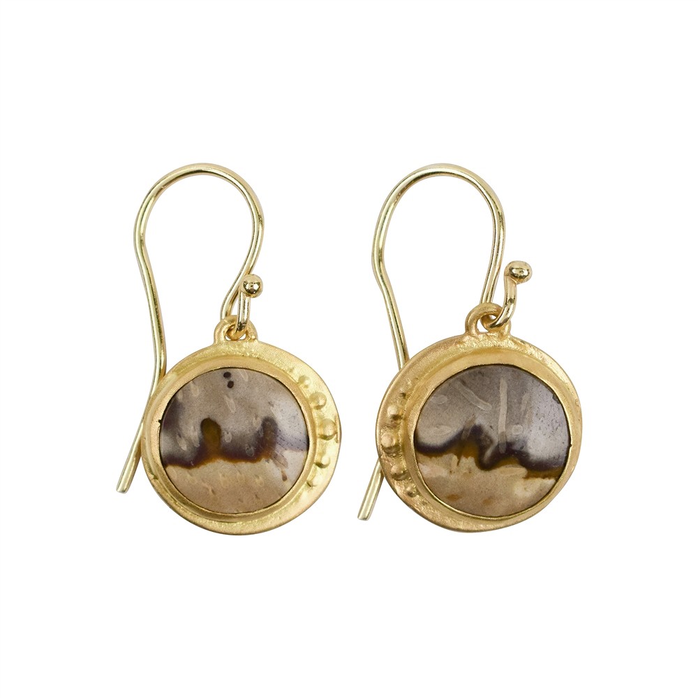 Pendientes Madera de palma petrificada redondos, 3,4 cm, chapados en oro | Marco Schreier