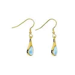 244009210412 Pendientes de gota de Larimar (8 x 6 mm), 3,1 cm, chapados en oro | Marco Schreier