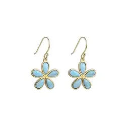 244009210452 Pendientes de gota de Larimar (7 x 4 mm) en engaste flor, 3,1 cm, chapados en oro | Marco Schreier