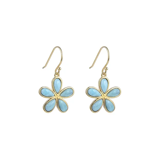 Ohrhänger Larimar Tropfen (7 x 4mm) in Blütenfassung, 3,1cm, vergoldet | Marco Schreier